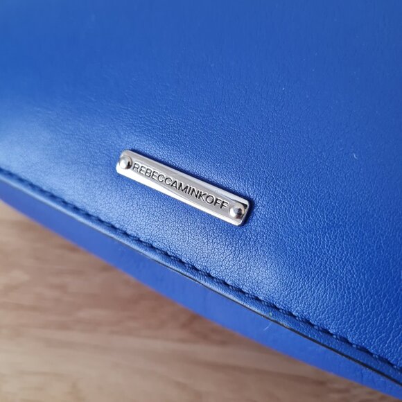 Rebecca Minkoff Diamond Quilted Love Crossbody Cobalt Blue Silver Shoulder Bag - Picture 8 of 12